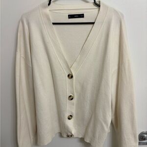 Mango Off-White Button-Up Women's Cardigan